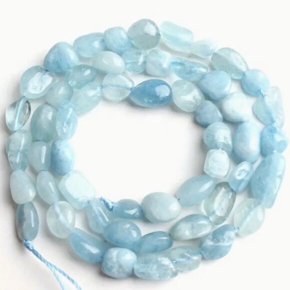 Aquamarine Stone Chips Beads - 6-8mm Irregular Blue-Green - Picture 2 of 2